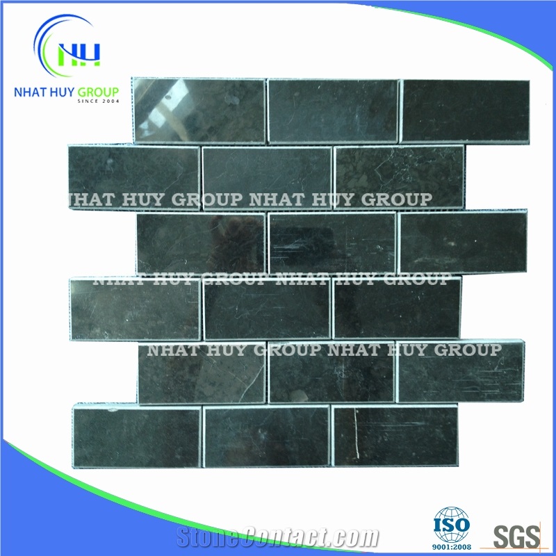 Pure Black Marble Polished Brick Mosaic