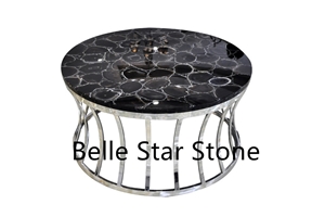 Black Agate Backlit Semiprecious Stone Table Tops