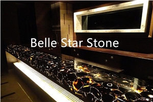 Black Agate Backlit Semiprecious Stone Table Tops