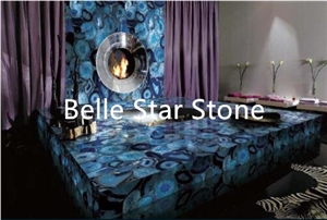 Blue Agate Backlit Semi Precious Stone Bar Counter