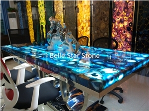 Blue Agate Backlit Semi Precious Stone Bar Counter