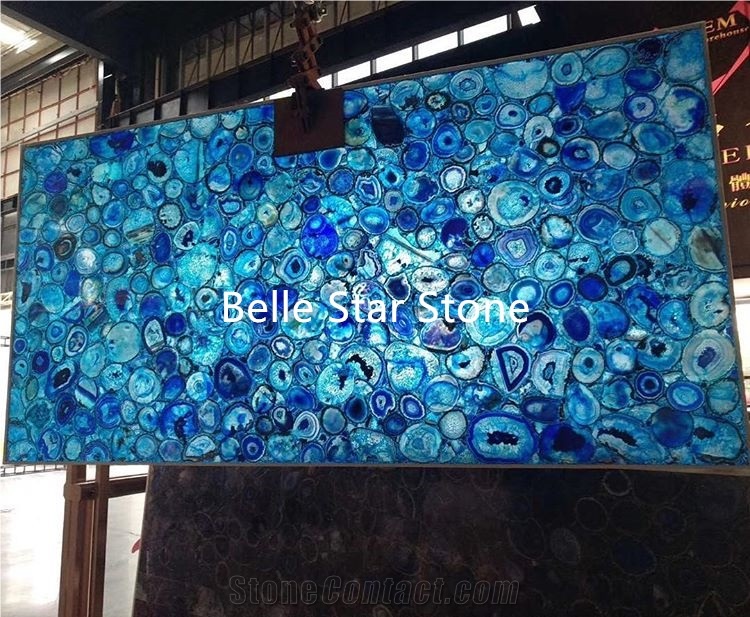 Blue Agate Backlit Semi Precious Stone Slabs