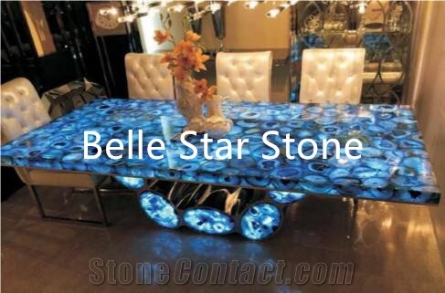 Blue Agate Backlit Semi Precious Stone Table