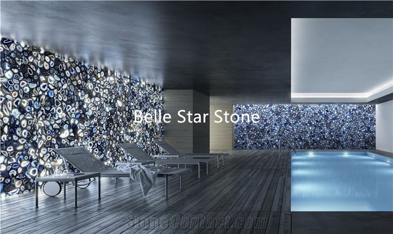 Blue Agate Backlit Semi Precious Stone Table