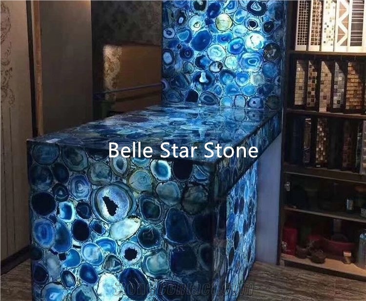 Blue Agate Backlit Semiprecious Stone Bar Counters