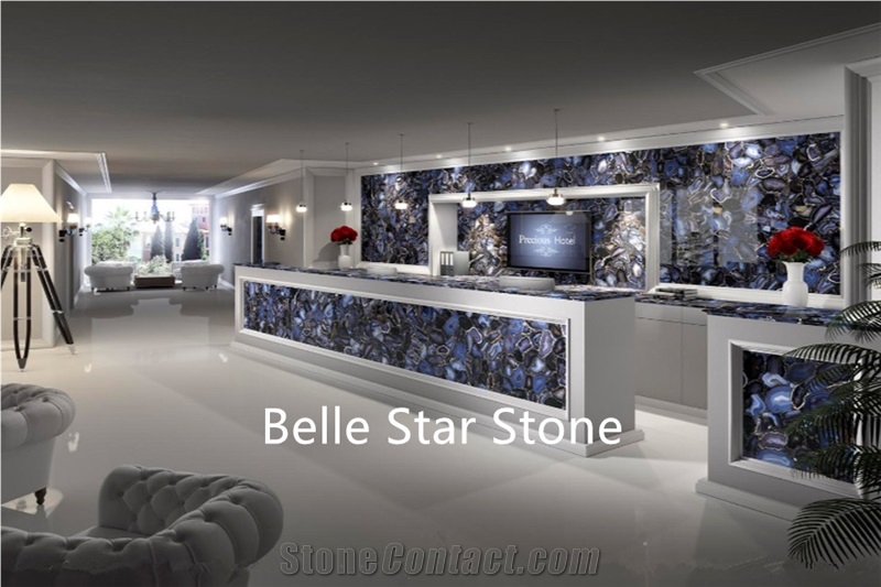Blue Agate Precious Stone Ballroom Wall Decor Slab