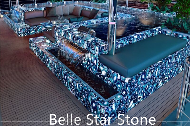 Blue Agate Precious Stone Ballroom Wall Decor Slab