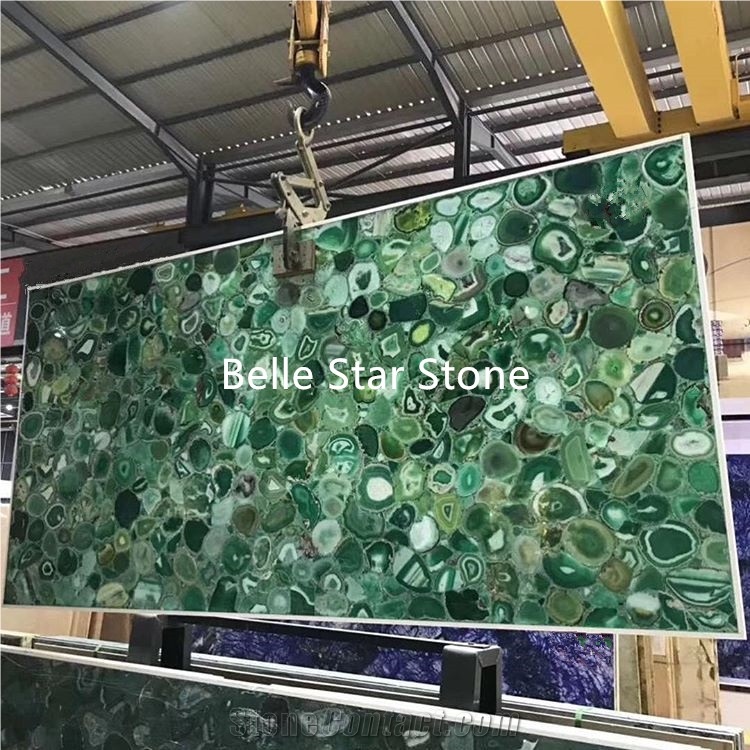 Green Agate Backlit Precious Stone Pool Wall Slabs
