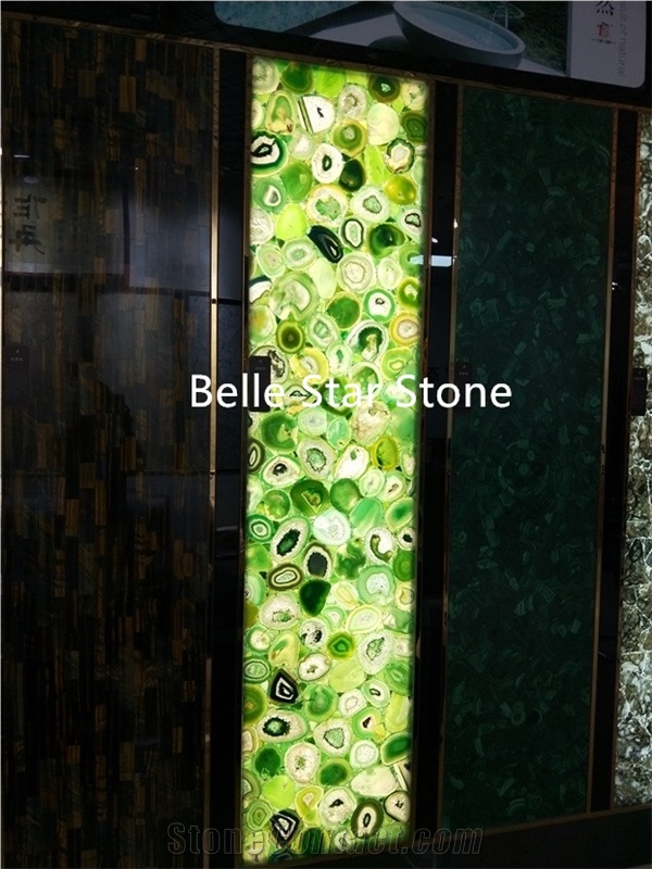 Green Agate Backlit Precious Stone Pool Wall Slabs