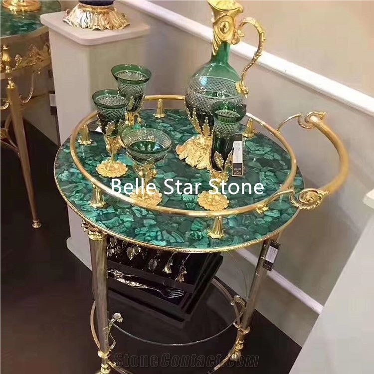 Green Jade/Malachite Semiprecious Stone Table Tops