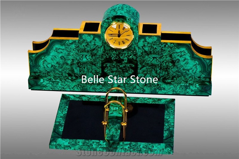 Malachite/Green Jade Gemstone Clock & Calendar Box