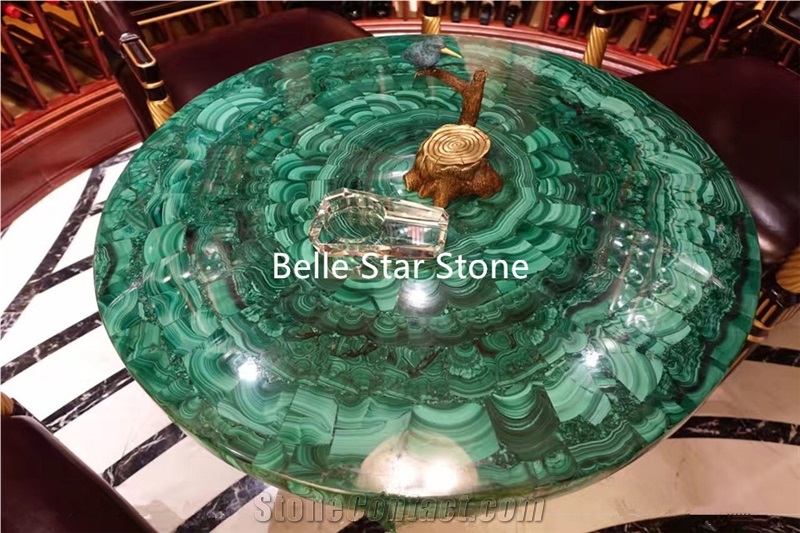 Malachite/Green Jade Gemstone Round Cafe Tables
