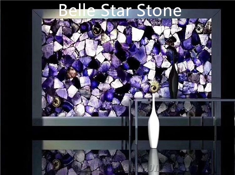 Purple Crystal Semiprecious Stone Wall Decor Slabs