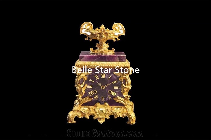 Purple Fluorite/Lilac Luxury Stone Handcraft Clock