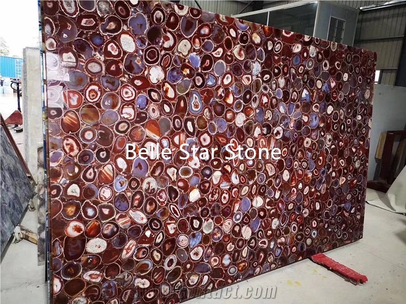 Red Agate Backlit Semi Precious Luxury Stone Slabs