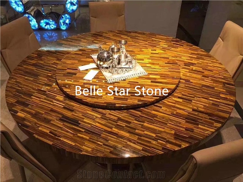Tiger"S Eye Semi Precious Stone Table Tops