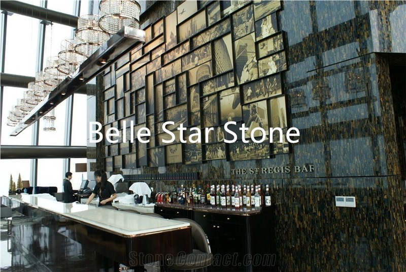 Tiger"S Eye Semiprecious Stone Hotel Wall Tiles