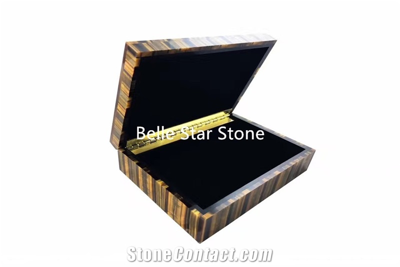 Tiger"S Eye Semiprecious Stone Jewelry Box