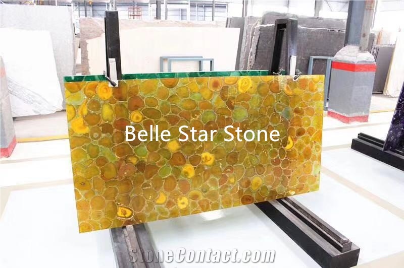 Yellow Agate Backlit Precious Stone Bar Countertop