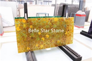 Yellow Agate Backlit Precious Stone Bar Countertop