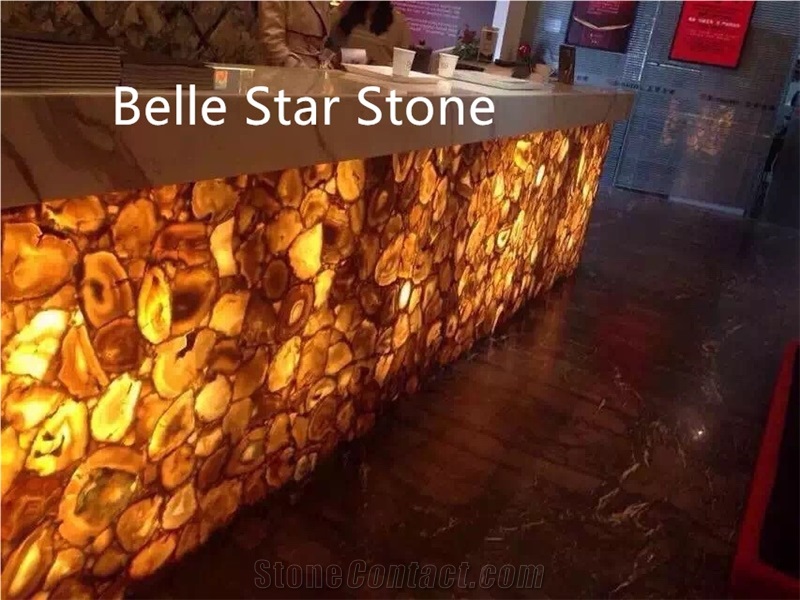 Yellow Agate Backlit Semiprecious Stone Floor Tile