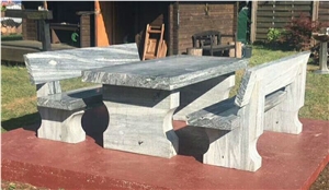 Granite Stone Garden Park Bench with Back