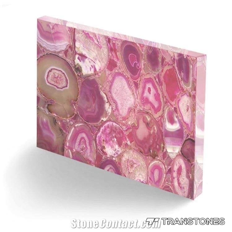 Pink Gemstone, Backlit Agate Slab for Wall Panels