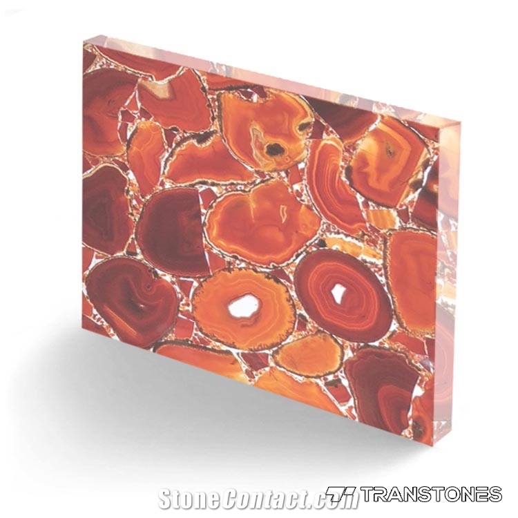 Transtones Red Agate Semiprecious Stone Panel-Slabs