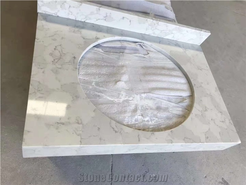 Arabescato White Quartz Stone Custom Vanity Tops