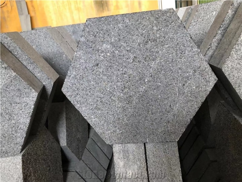 Black Galaxy Bushhammer Granite 6cm Hexagon Tile