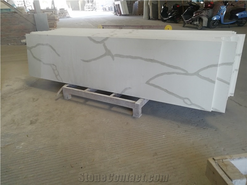 Calacatta White Quartz Prefab Square Bevel Table Tops