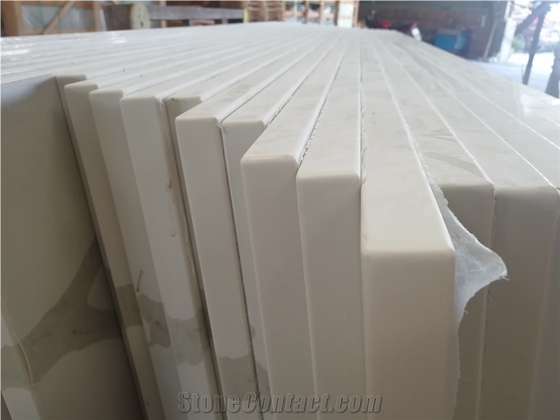 Calacatta White Quartz Prefab Square Bevel Table Tops