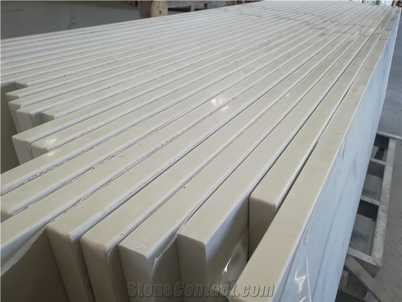 Calacatta White Quartz Prefab Square Bevel Table Tops