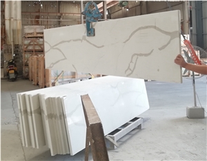 Calacatta White Quartz Prefab Square Bevel Table Tops