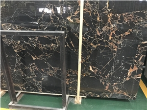 China Golden Black Marble Tiles Nero Portoro Slabs