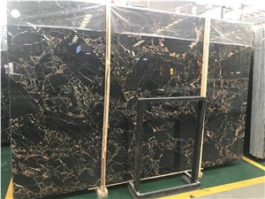 China Golden Black Marble Tiles Nero Portoro Slabs