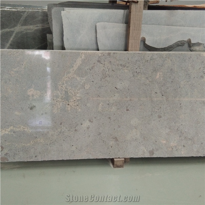 Polishing Grey Limestone Slab Flooring Application