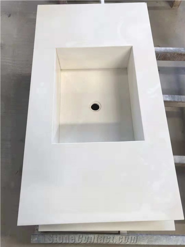 Pure White Solid Surface Bath Top Sink Vanity Tops