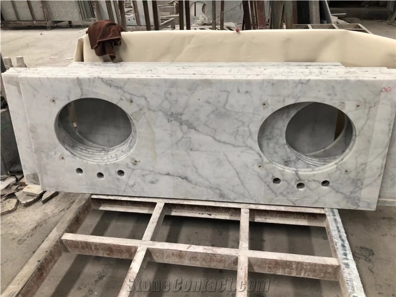 White Carrara Marble Custom Bathroom Vanity Top
