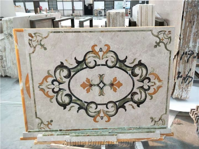 Water-Jet Marble Floor Pattern for Interior Decor