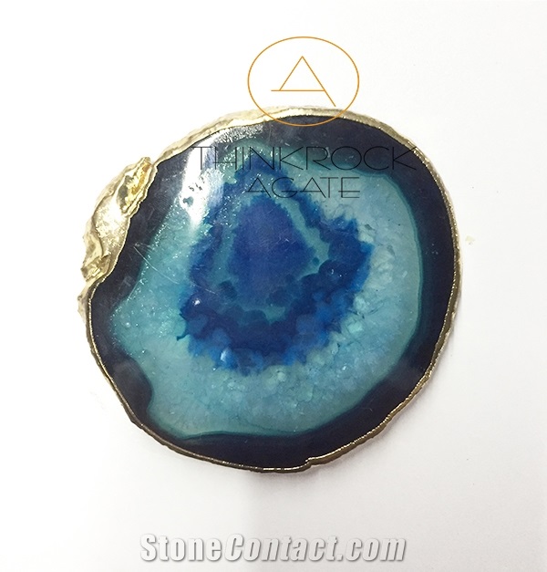Blue Agate Coasters with Non-Slip Rubber Cup Mat