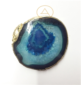 Blue Agate Coasters with Non-Slip Rubber Cup Mat