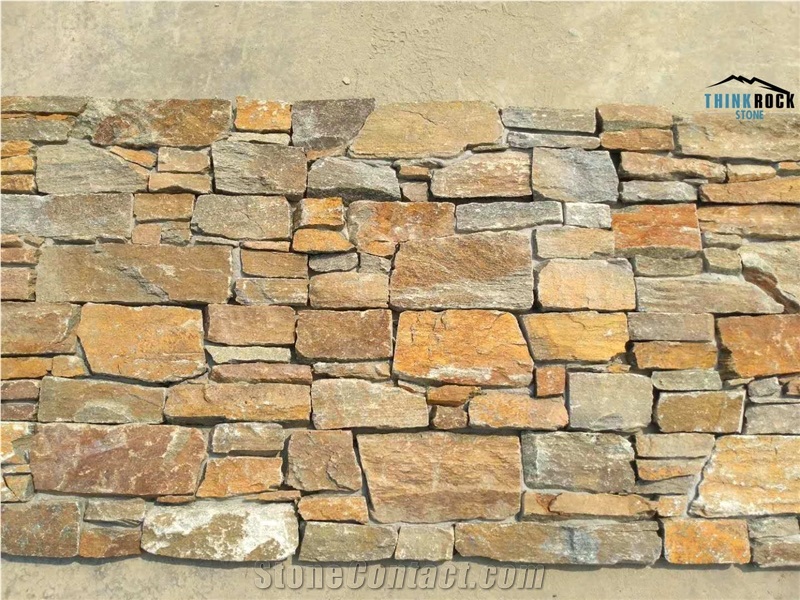 China Rusty Yellow Slate Faux Stone Veneer Panels