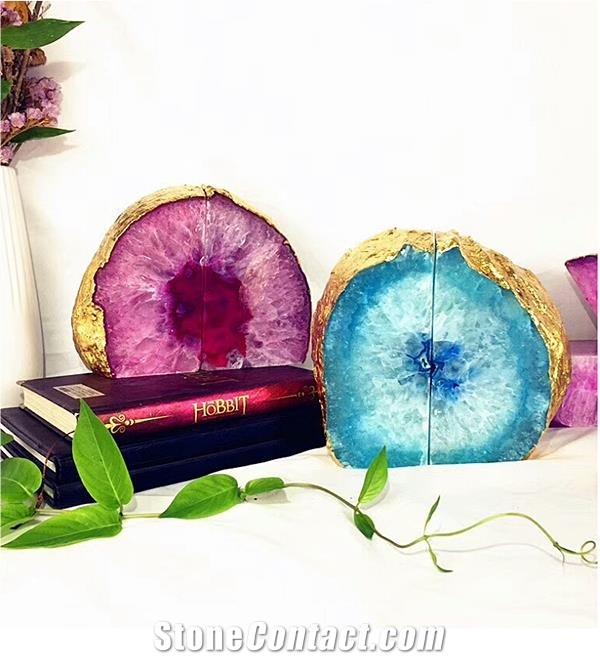 Competitive Price Solid Pink Agate Agate Bookends
