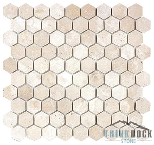 Cream Travertine Mosaic Tile for Bathroom Flooring