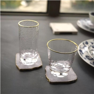 Crystal Agate Coaster Cup Mats with Gold Edge