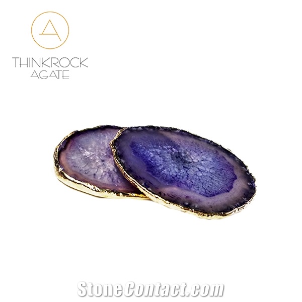 Golden Surround Purple Agate Coasters, Cup Trays