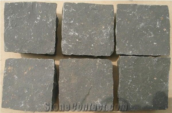 Hainan Black Basalt Cube Stone Paver, Cobble Stone