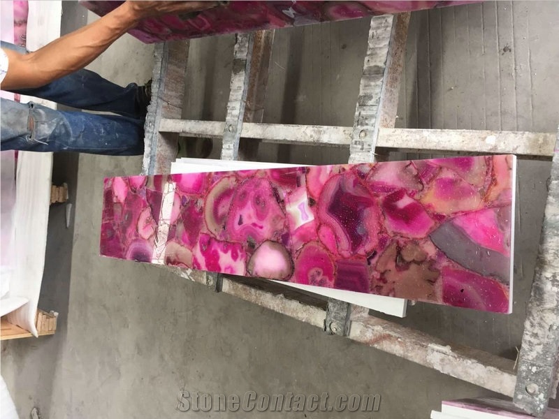 Pink Agate Semi-Precious Stone Tiles, Indoor Decor