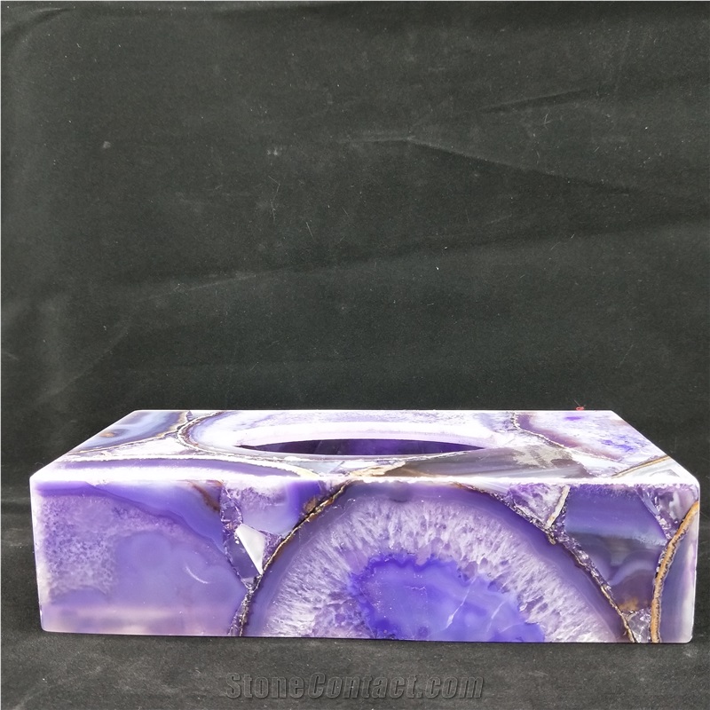 Semiprecious Stone Box, Purple Agate Tissue Tray